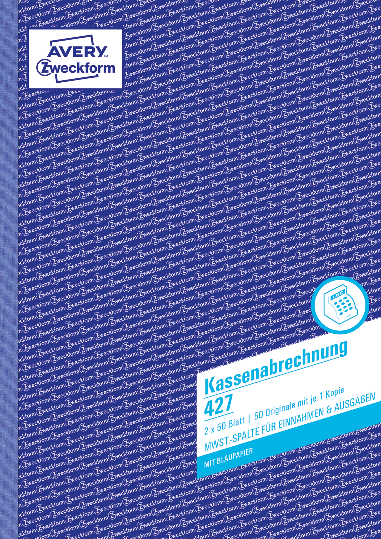 Avery Kassenabrechnung - MwSt.-Spalte für Einnahmen und Ausgaben, A4, mit Blaupapier, 2x50 Blatt