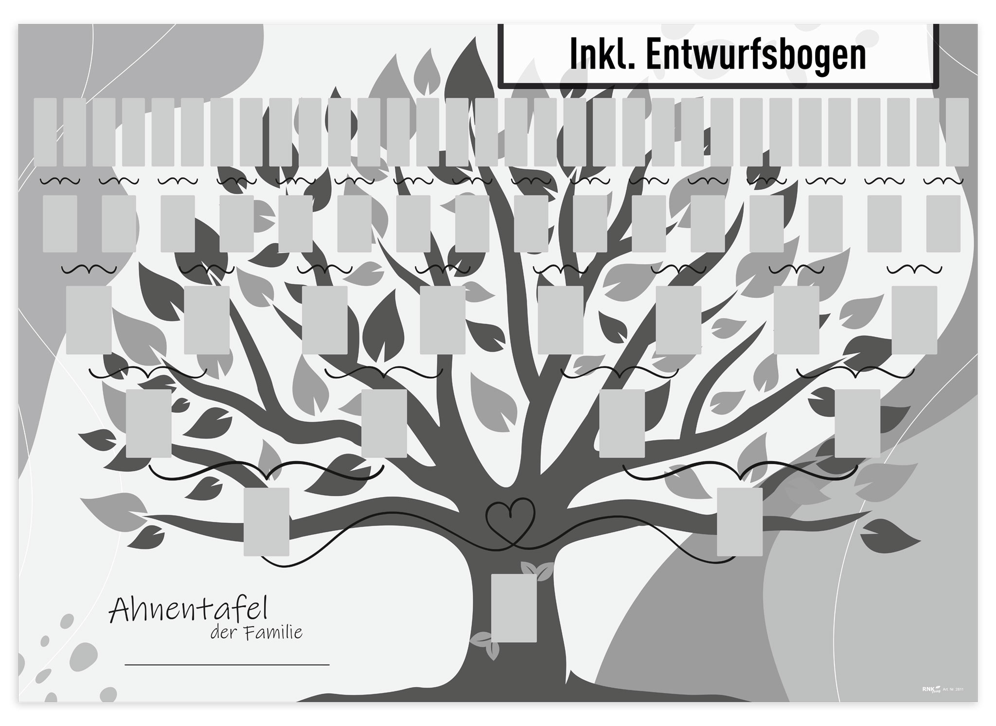 Schmuck-Ahnentafel "Illustrierter Baum" für 6 Generationen gerollt