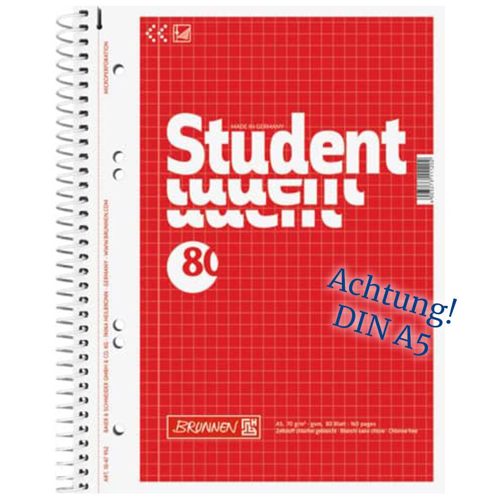Brunnen Collegeblock Student kariert DIN A5