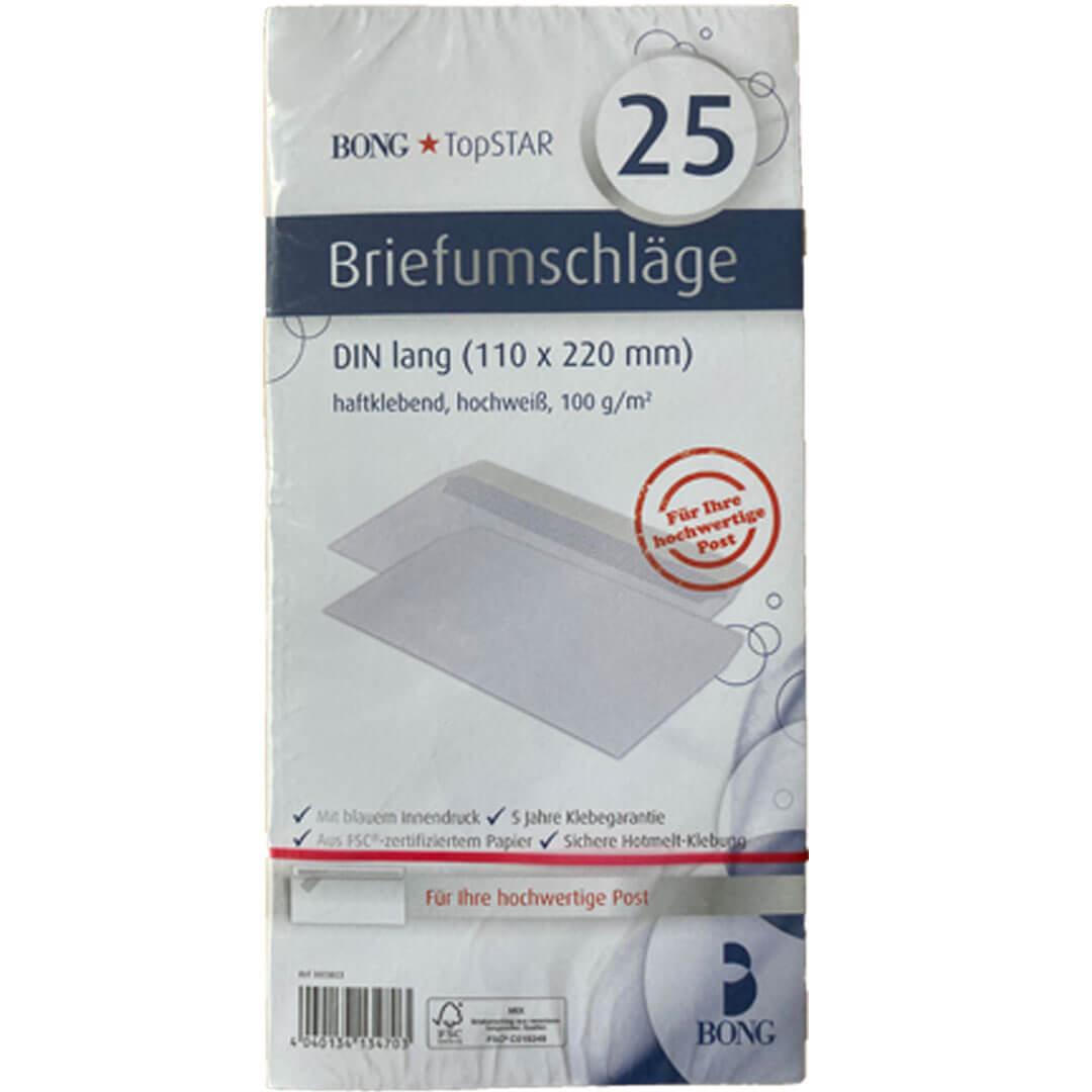 25 Briefumschläge TopSTAR DIN lang ohne Fenster