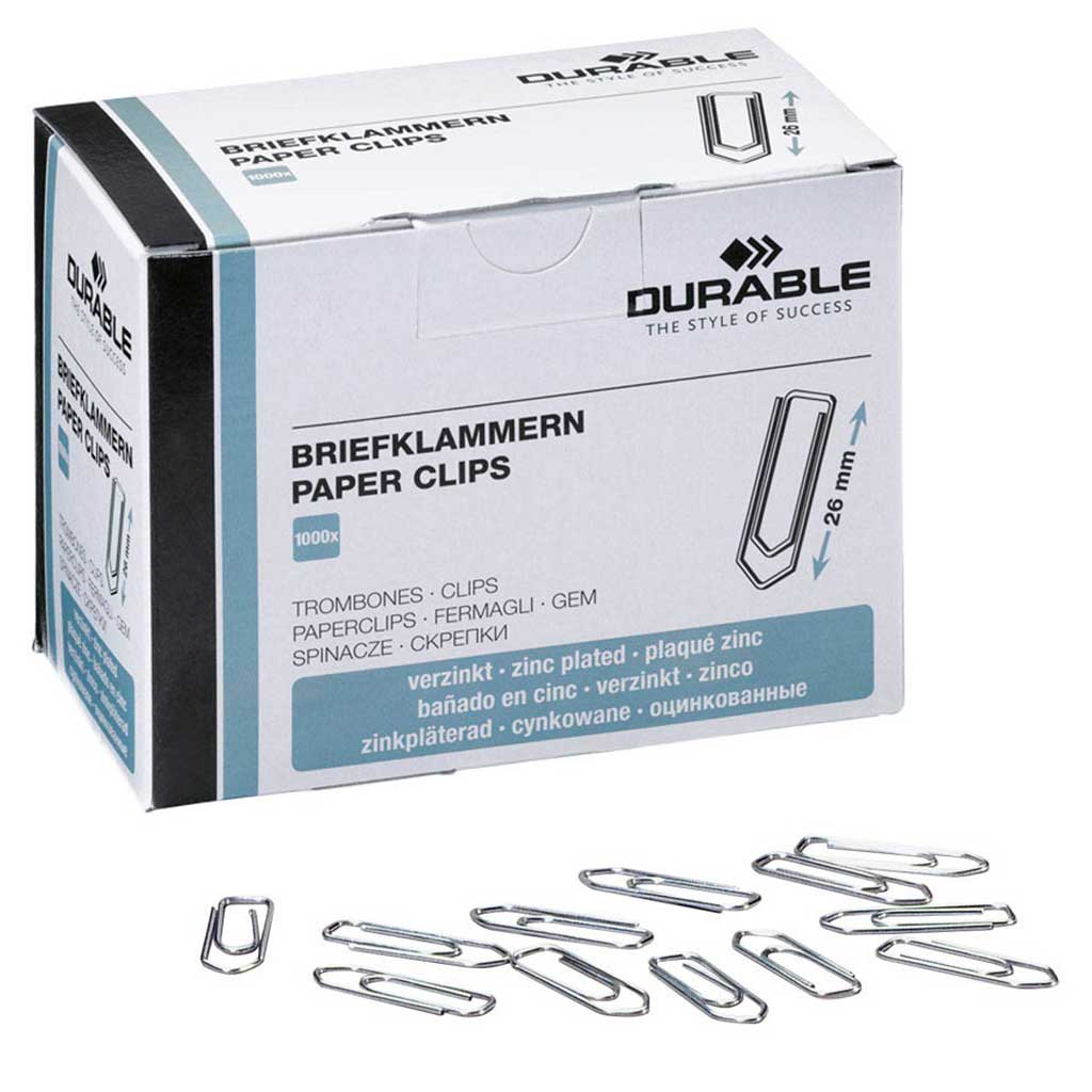 1.000 DURABLE Büroklammern 26mm silber Metall