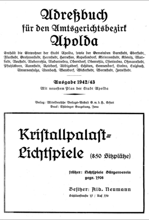 Rockstuhl - Adreßbuch Einwohnerbuch Stadt und Land Apolda 1942-1943