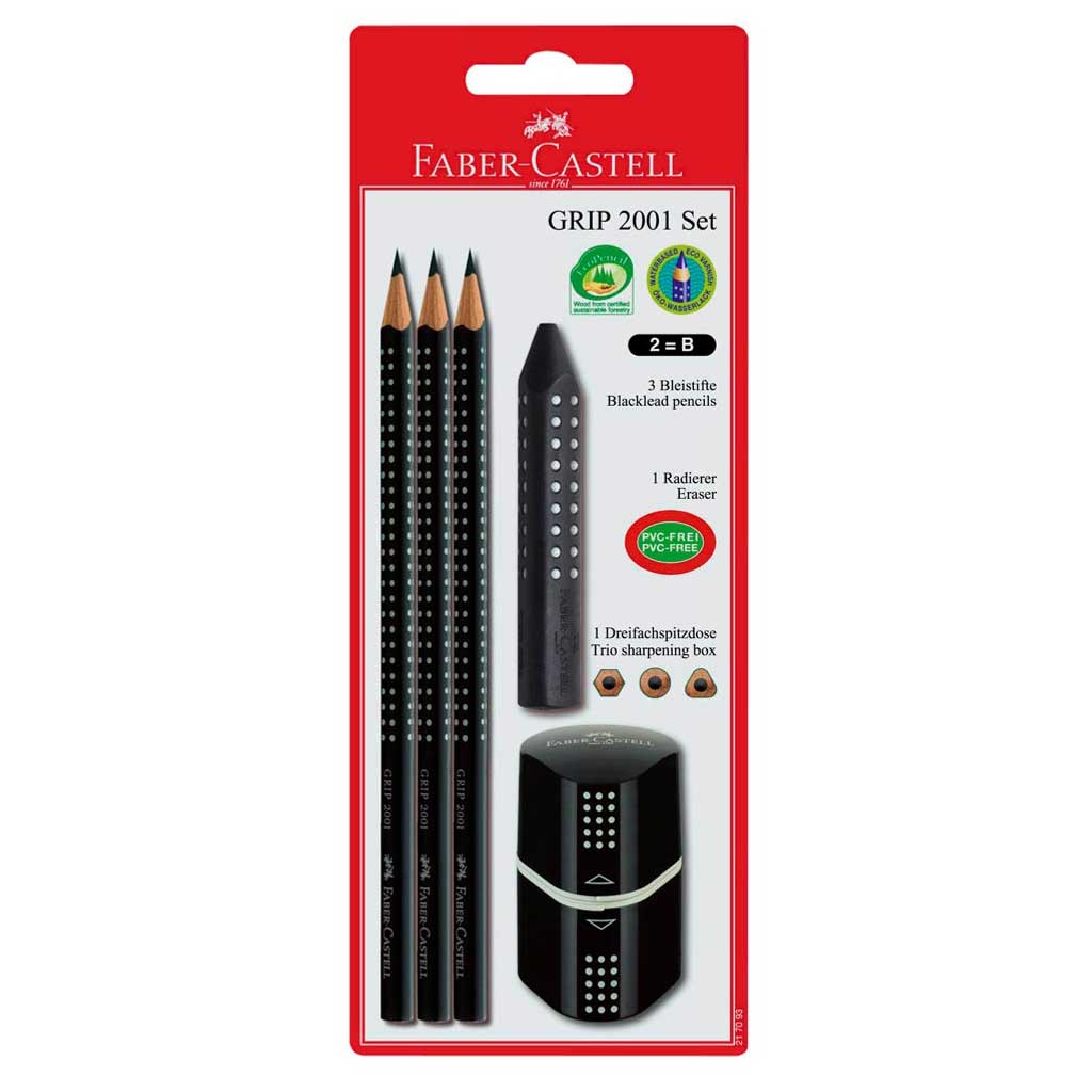 Grip 2001 Set 3 Bleistifte B Radierer Anspitzdose