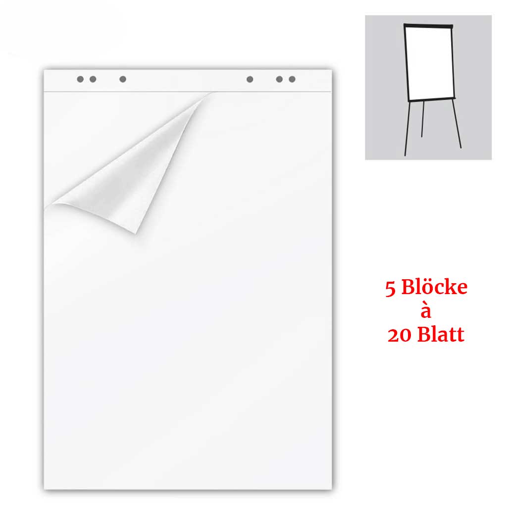 Flipchart-Papier blanko 20 Blatt 67,5 x 98,0 cm 5 Blöcke