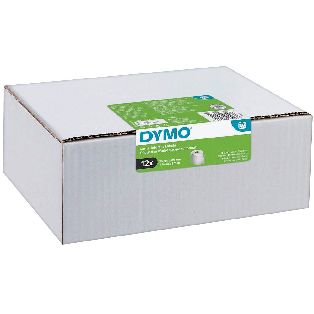 DYMO 12 Endlosetikettenrollen für Etikettendrucker S0722400 weiß