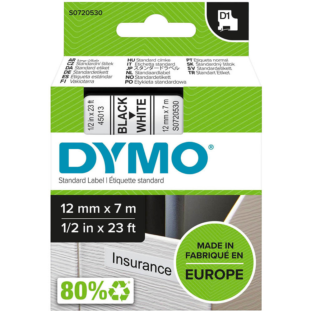 DYMO D1 Beschriftungsband 12mm x 7m schwarz auf weiß