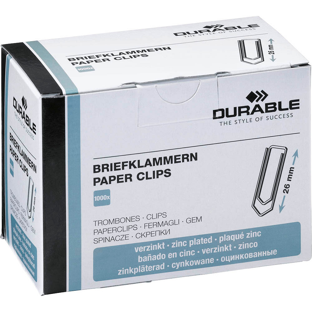 1.000 DURABLE Büroklammern 26mm silber Metall
