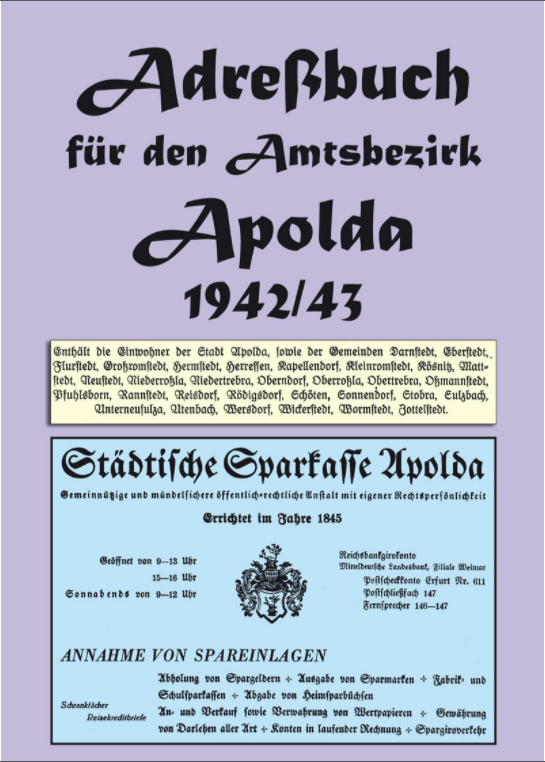 Rockstuhl - Adreßbuch Einwohnerbuch Stadt und Land Apolda 1942-1943