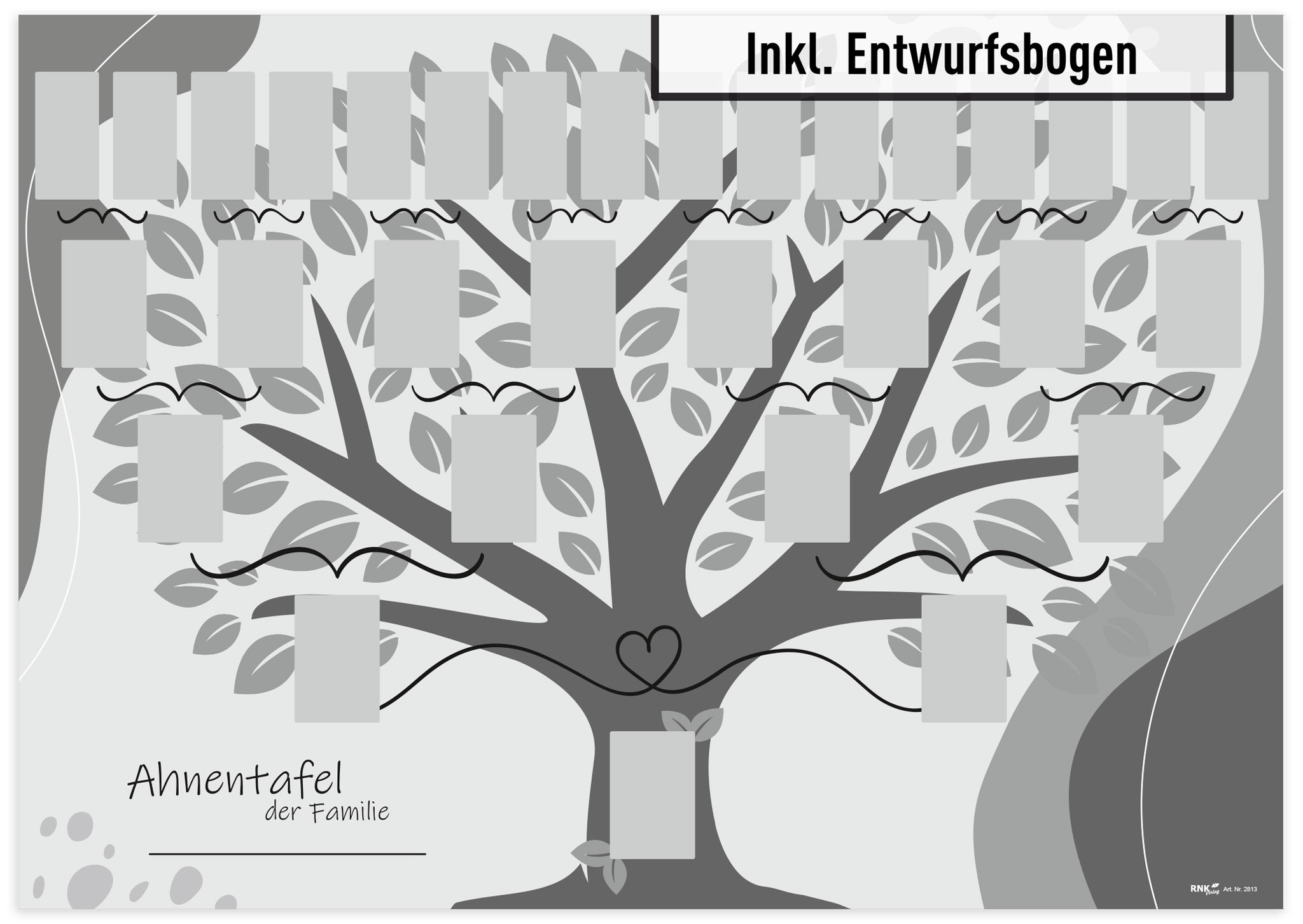 Schmuck-Ahnentafel "Illustrierter Baum" für 5 Generationen gerollt