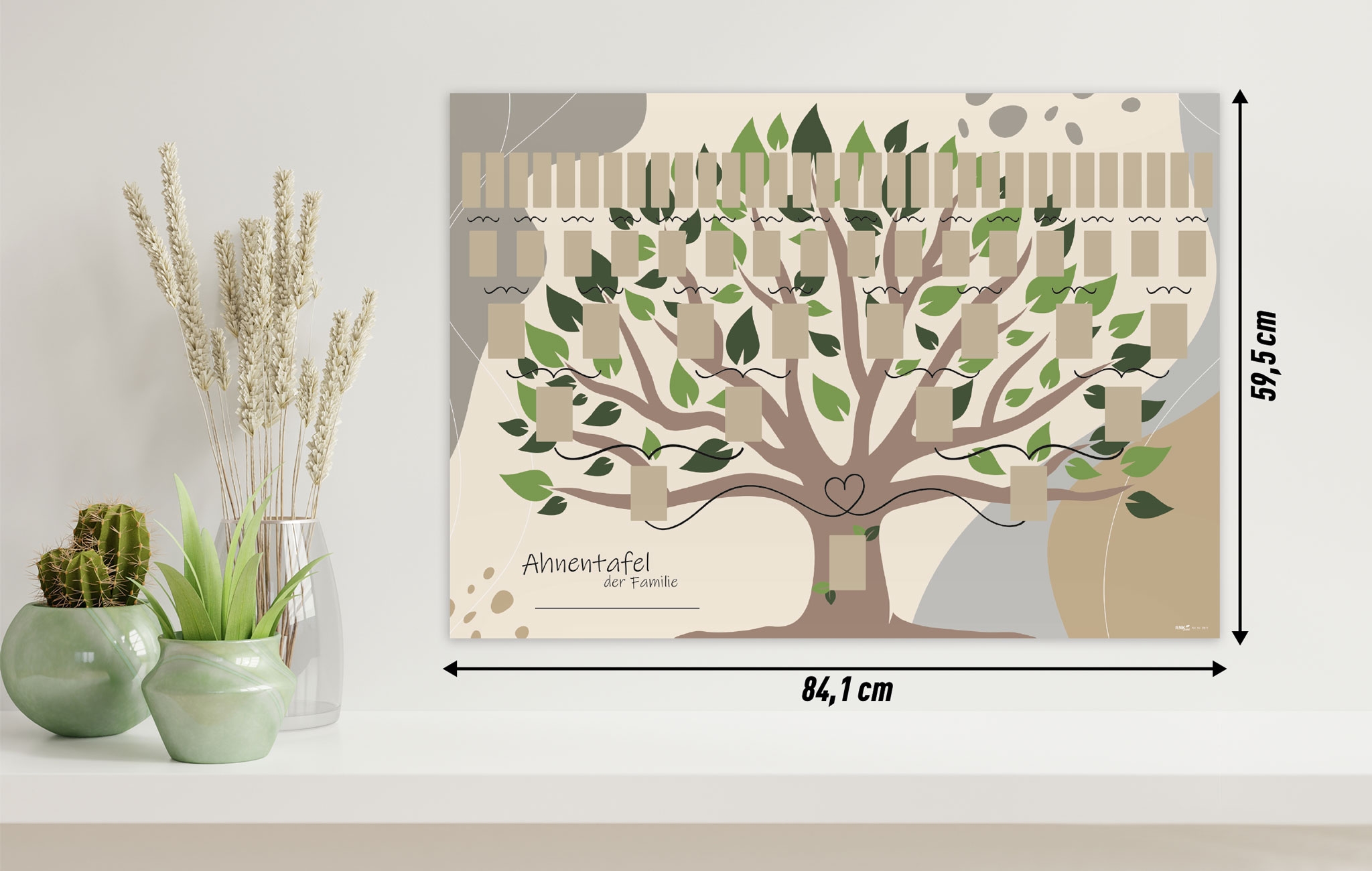 Schmuck-Ahnentafel "Illustrierter Baum" für 6 Generationen gerollt