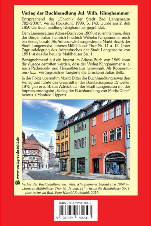Rockstuhl - Adreßbuch / Einwohnerbuch der Stadt Langensalza 1869