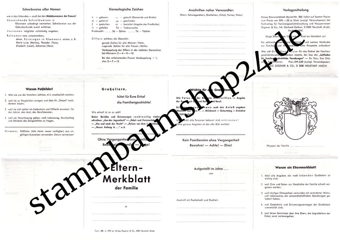 Elternmerkblatt der Familie - DIN A3 gefalzt - Vorderseite