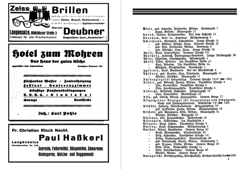 Rockstuhl - Adreßbuch /Einwohnerbuch der Stadt Langensalza 1935