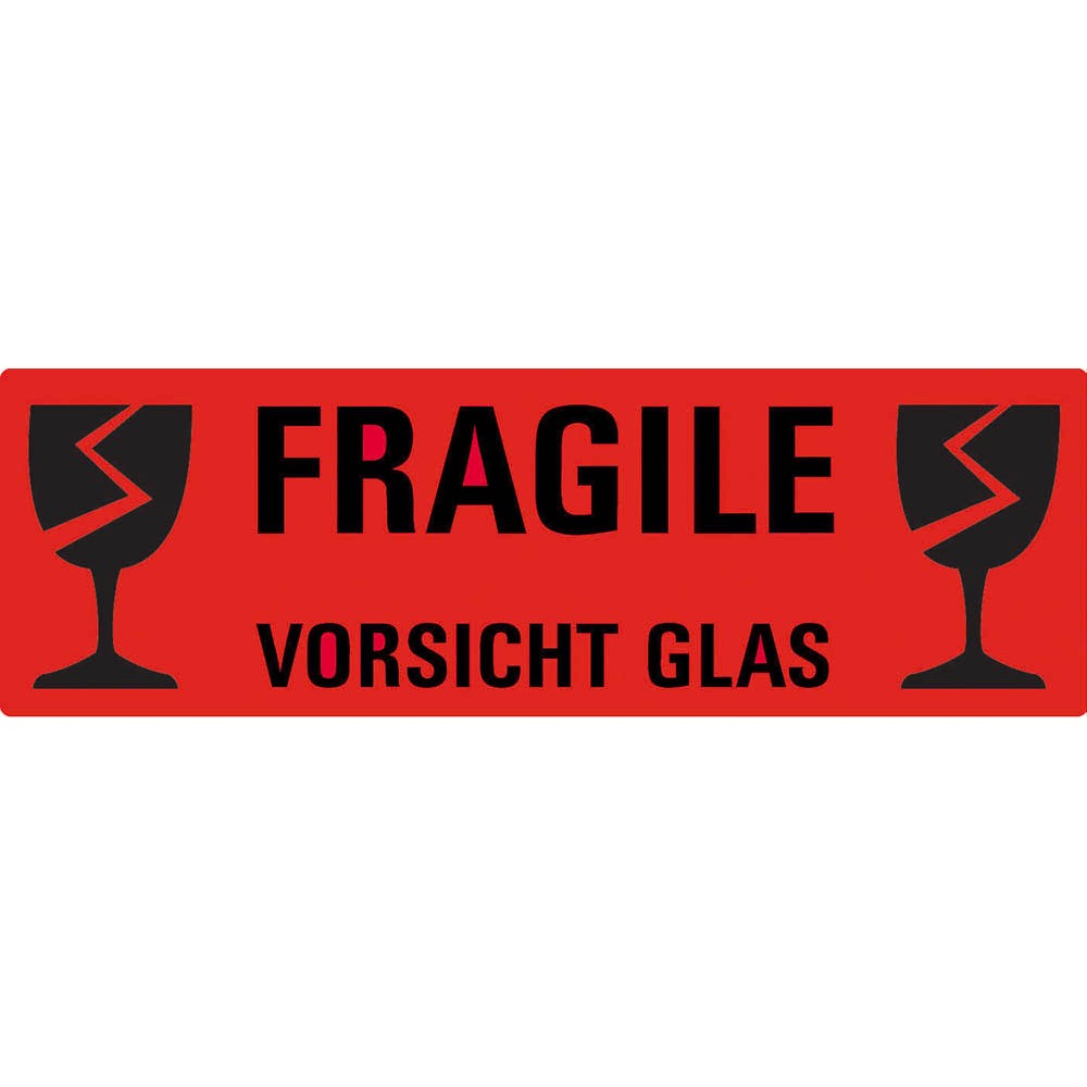 10 Avery Warnhinweise 119 x 38 mm, Aufdruck "Vorsicht Glas"